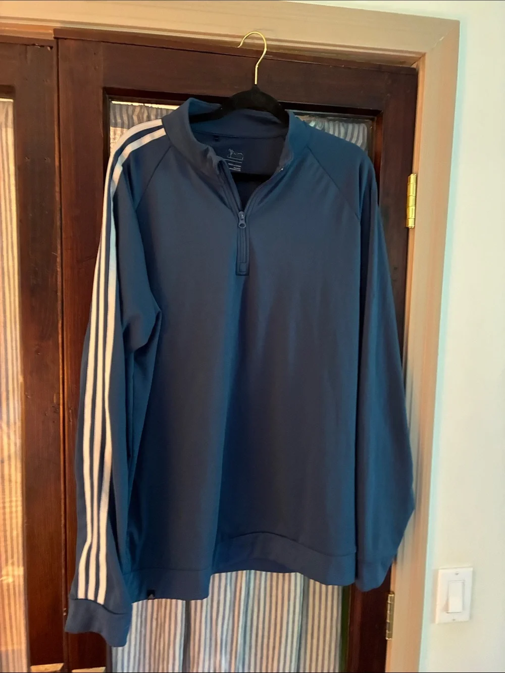 adidas Navy Quarter-Zip Performance Jacket with White Stripes